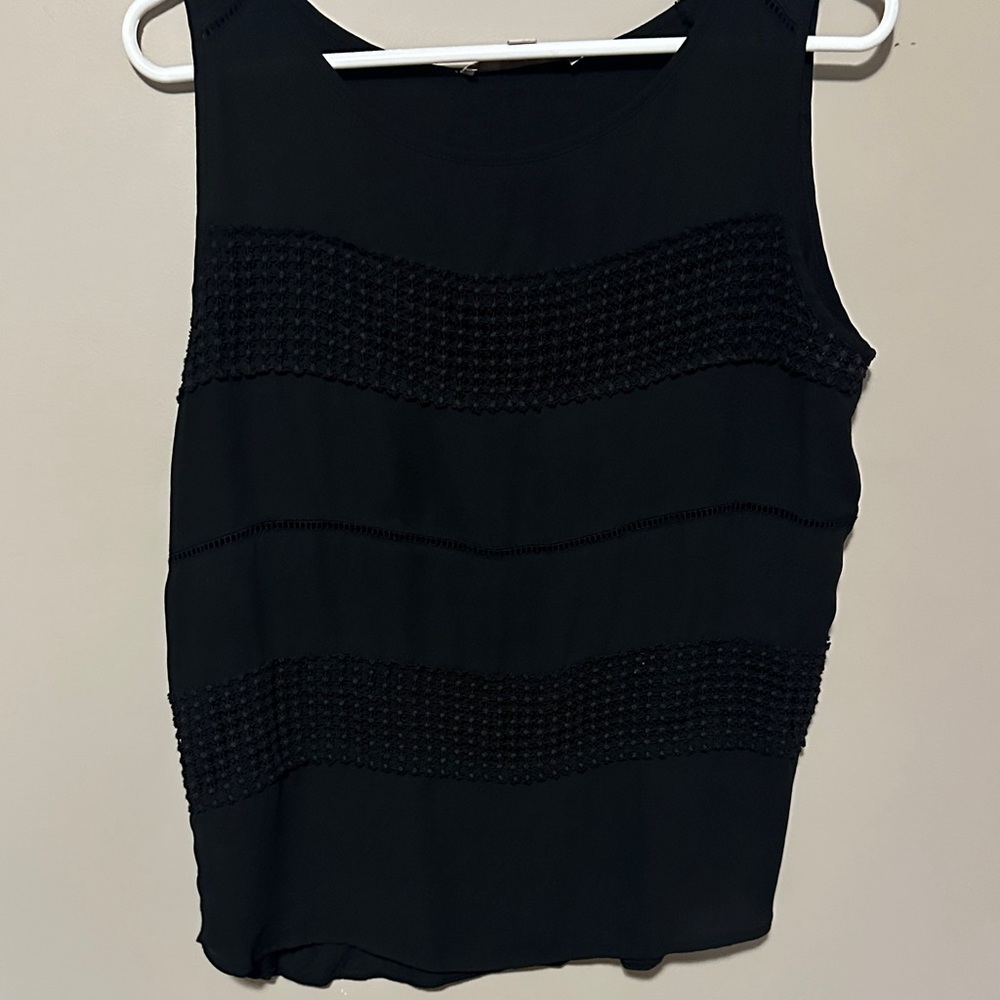 LOFT Black Textured Stripe Sleeveless Tank